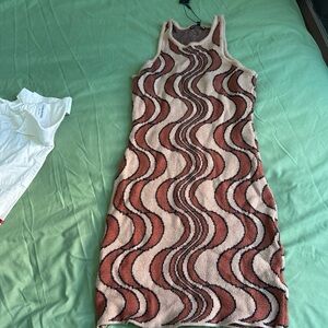 Fashion Nova Brown and Cream Halter Bodycon Midi Dress